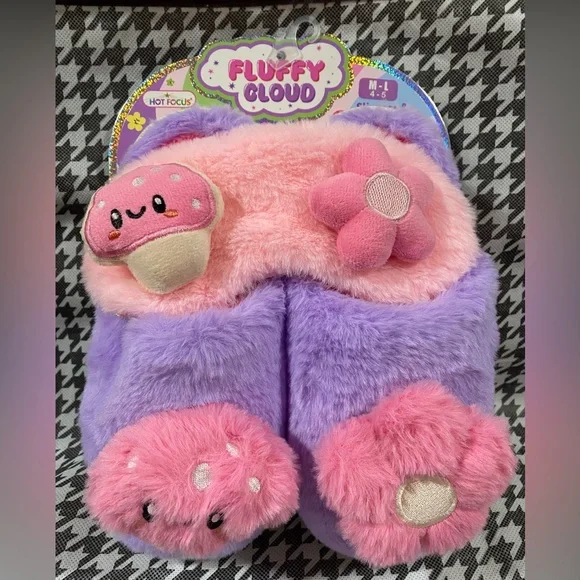 ⭐️New Fluffy Cloud Good Day Slippers & Eye Mask Set M/L - Picture 3 of 12